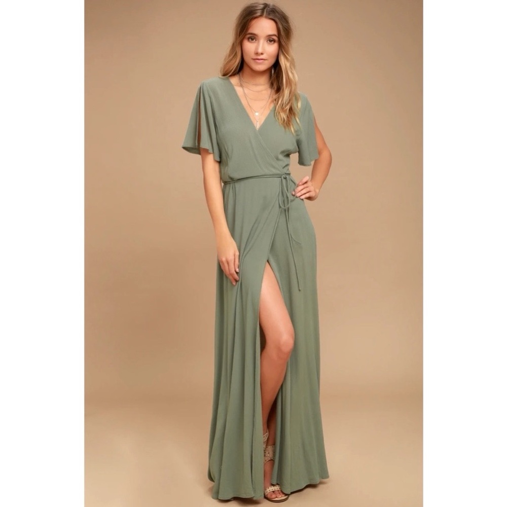 NWT lulus olive deep v maxi wrap dress